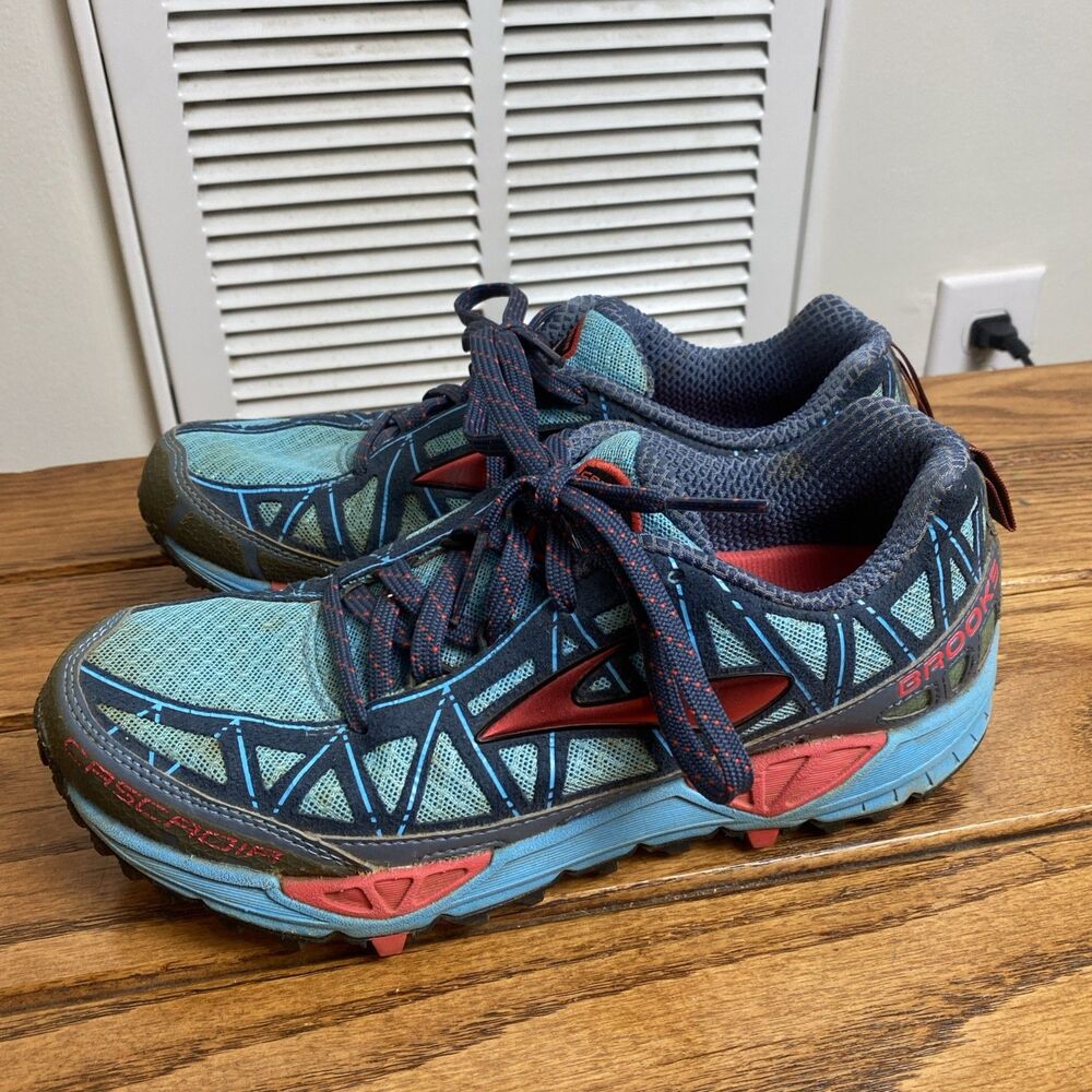 Brooks Cascadia 8 Trail Running Shoes Blue Orange Low Top Size 7 Womens US - Picture 3 of 7